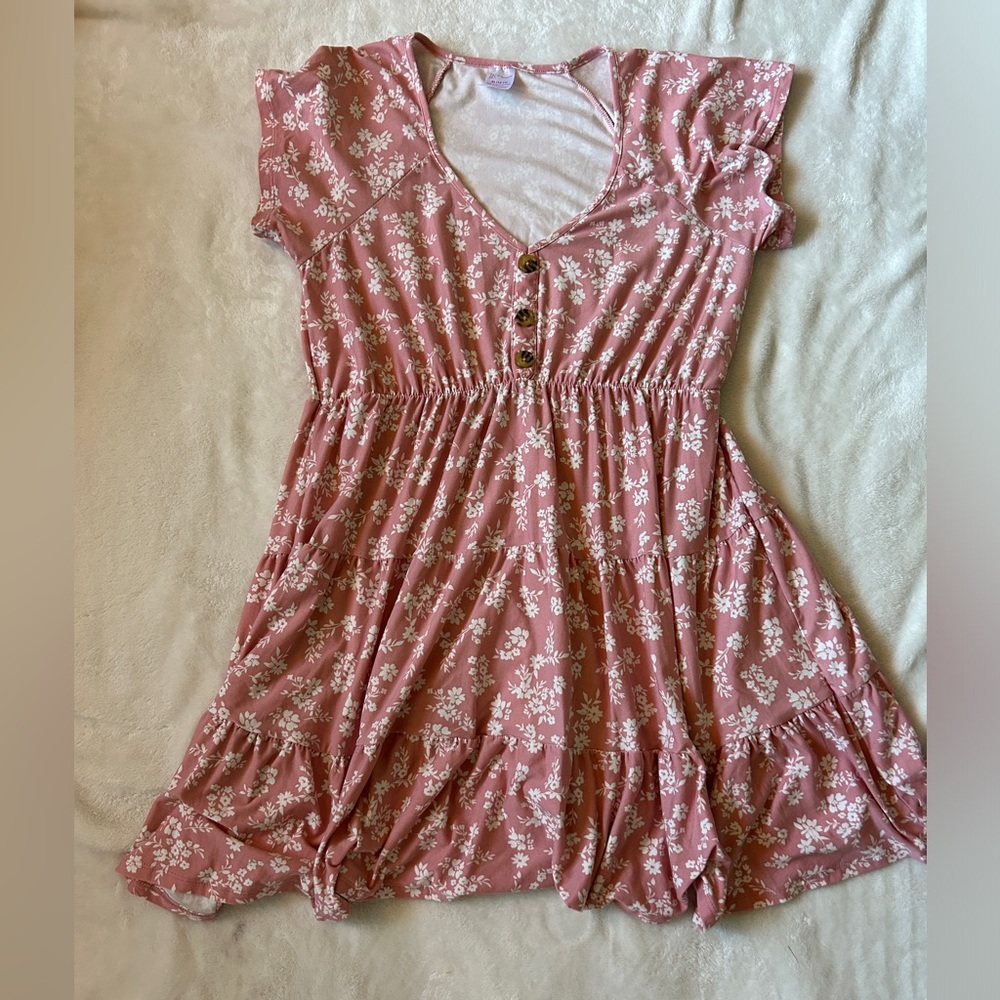 Pink Flower Button Dress - Picture 3 of 6
